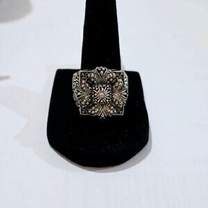 Sarda Bali Sterling Silver 925 Floral Scroll Cross Square Ring Size 10 NWT